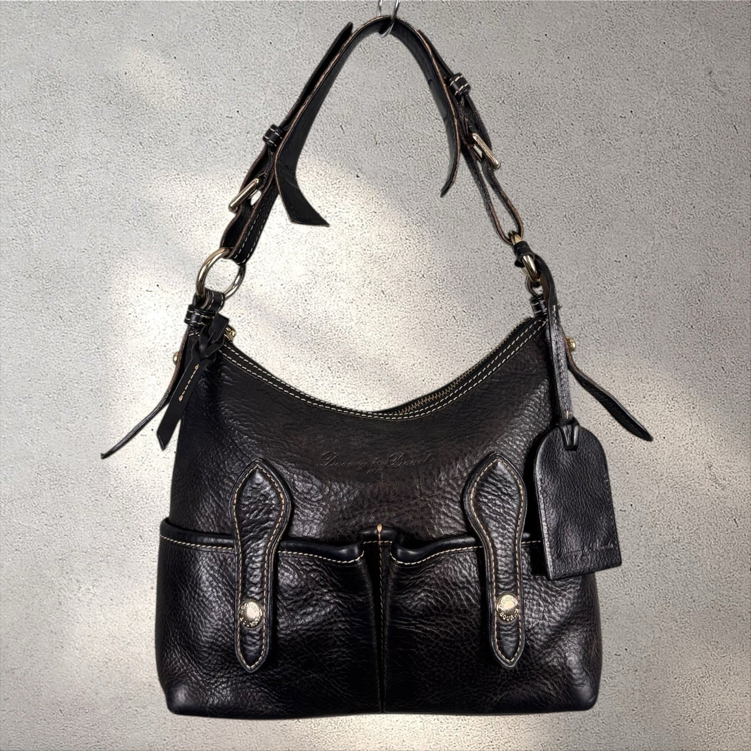 Dooney & Bourke Lucy Florentine Brown Leather Pockets Zipper Hobo Shoulder Bag